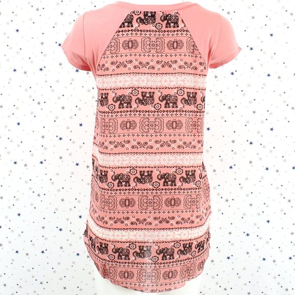 Elephant Print Back Top Tee Light Coral Pink - Picture 5 of 7